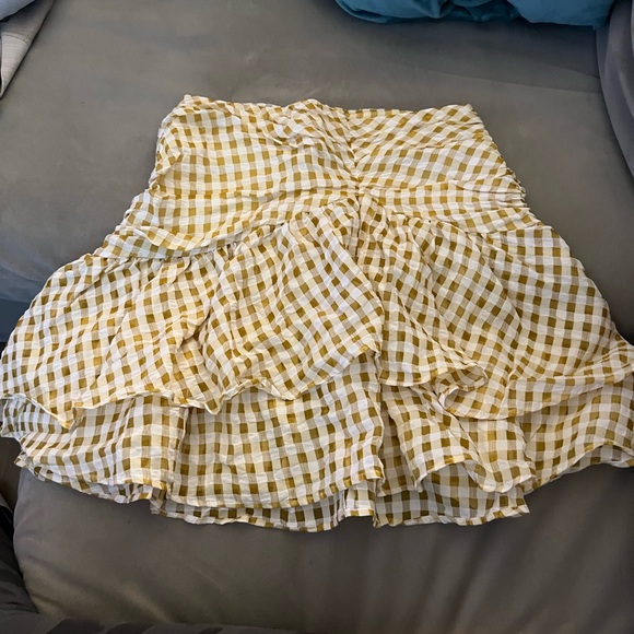 H&M Women's Size 2 White Gingham Tiered Draped Flounce Mini Skirt - Picture 2 of 4
